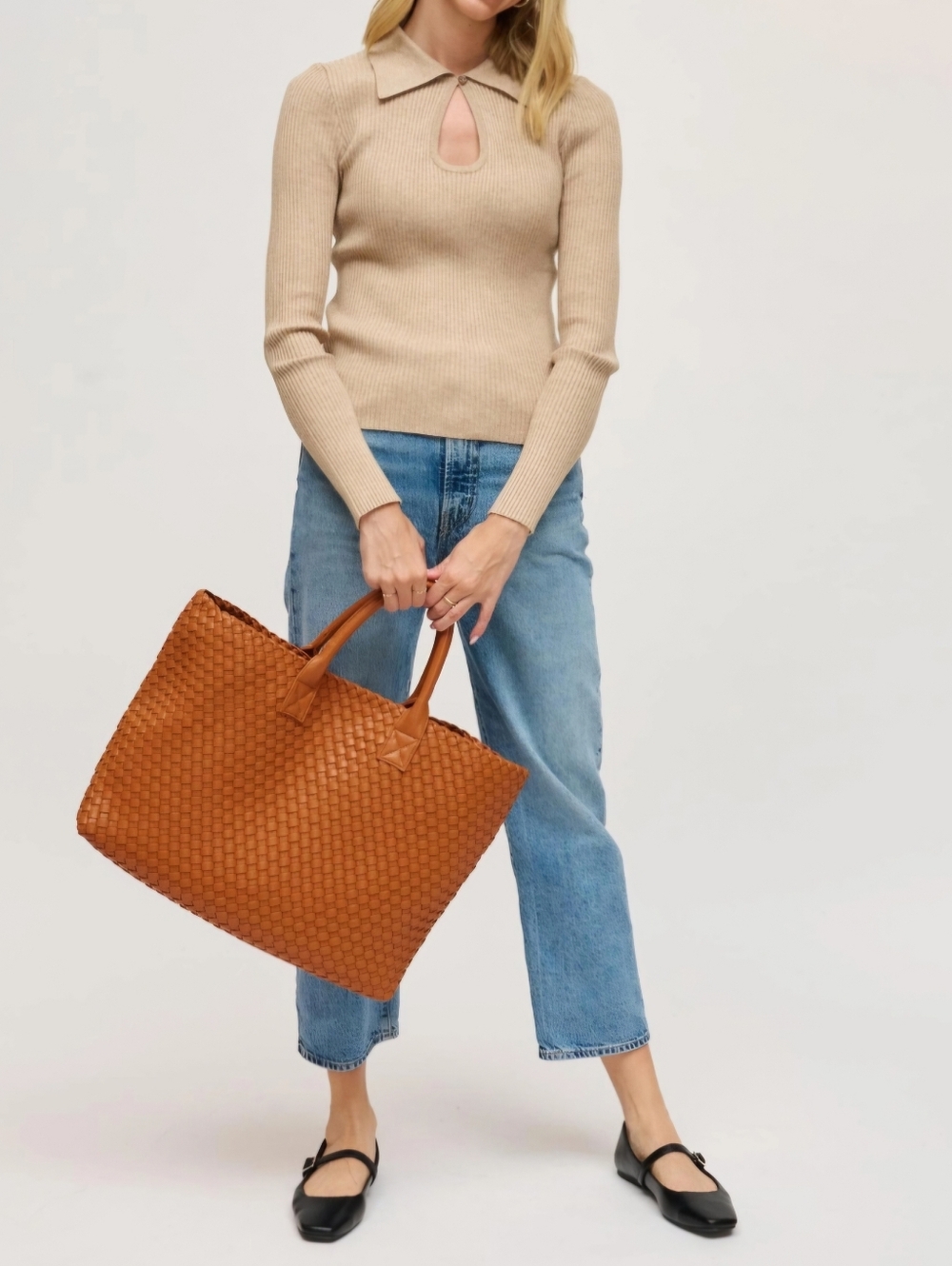 #97487 Fabulous Ithaca Woven Vegan Leather Tote Bag Handbag